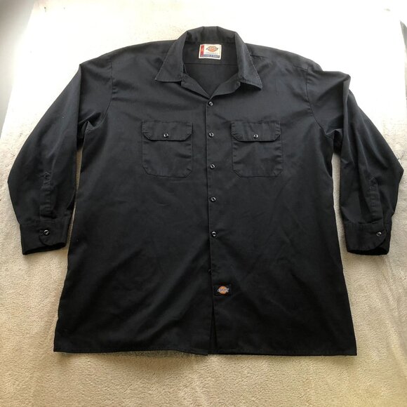 Dickies Mens Work Shirt Size 2XL Long Sleeve Button Up Classic Black Workwear - Picture 10 of 11